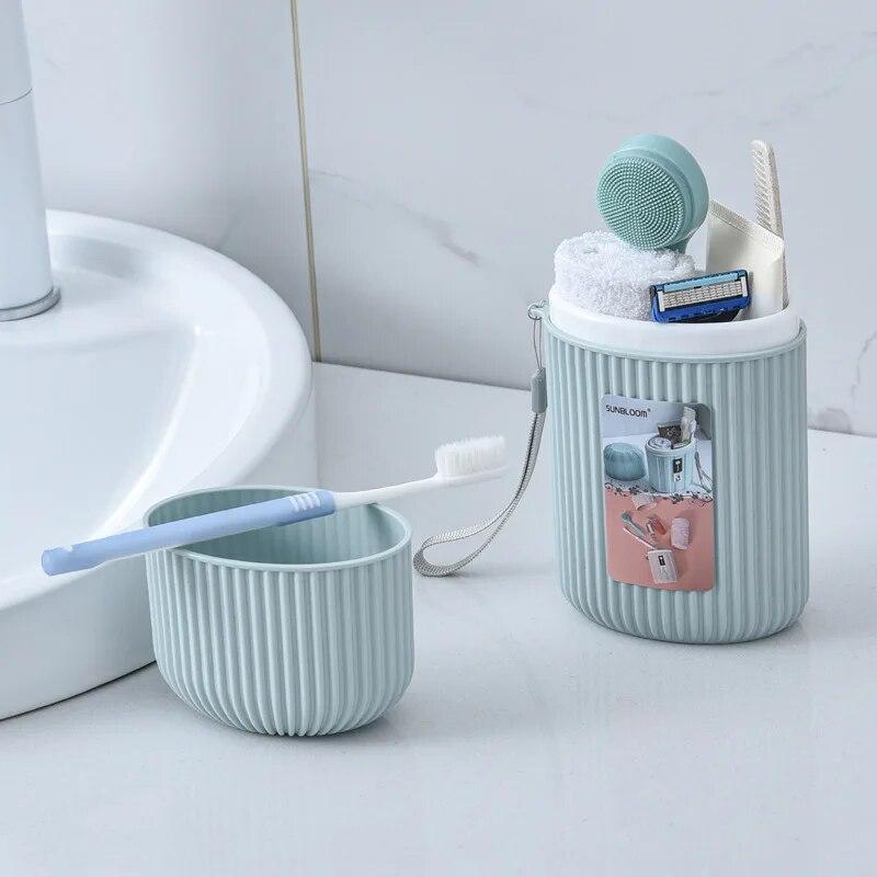 Travel Mouthwash Cup Portable Cute Essential for Business Trips Toothbrush Case with Lid Multifunctional Storage Set