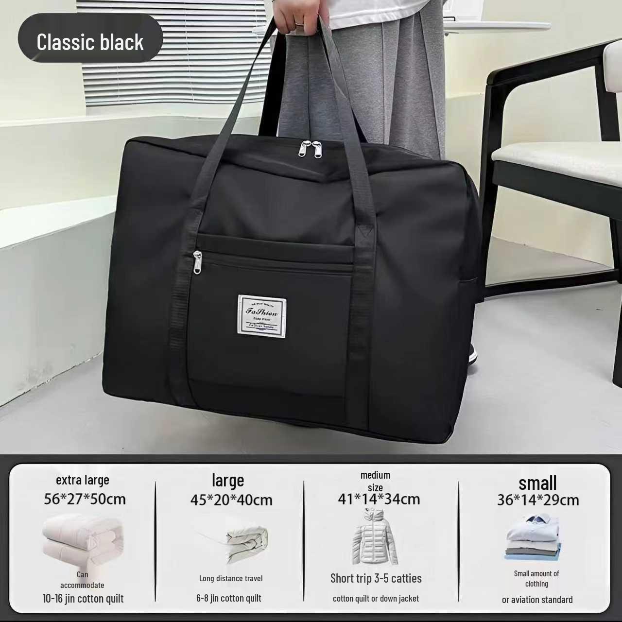 

Large Capacity Folding Travel Clothes & Quilt Storage Bag with Trolley Case Insert Small чёрный