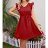 Women's Summer Fashion Color V-Neck Wooden Ears Waist Waist Vacation Casual Dress