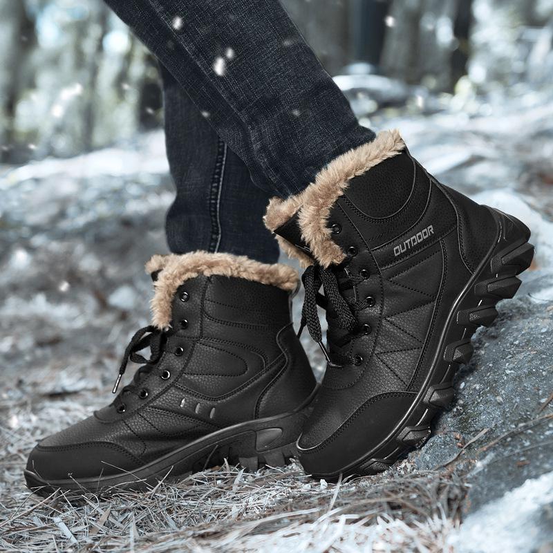 Men's Large Waterproof Non-Slip Thick Velvet Snow Boots - Winter Warm High Top Short Boots