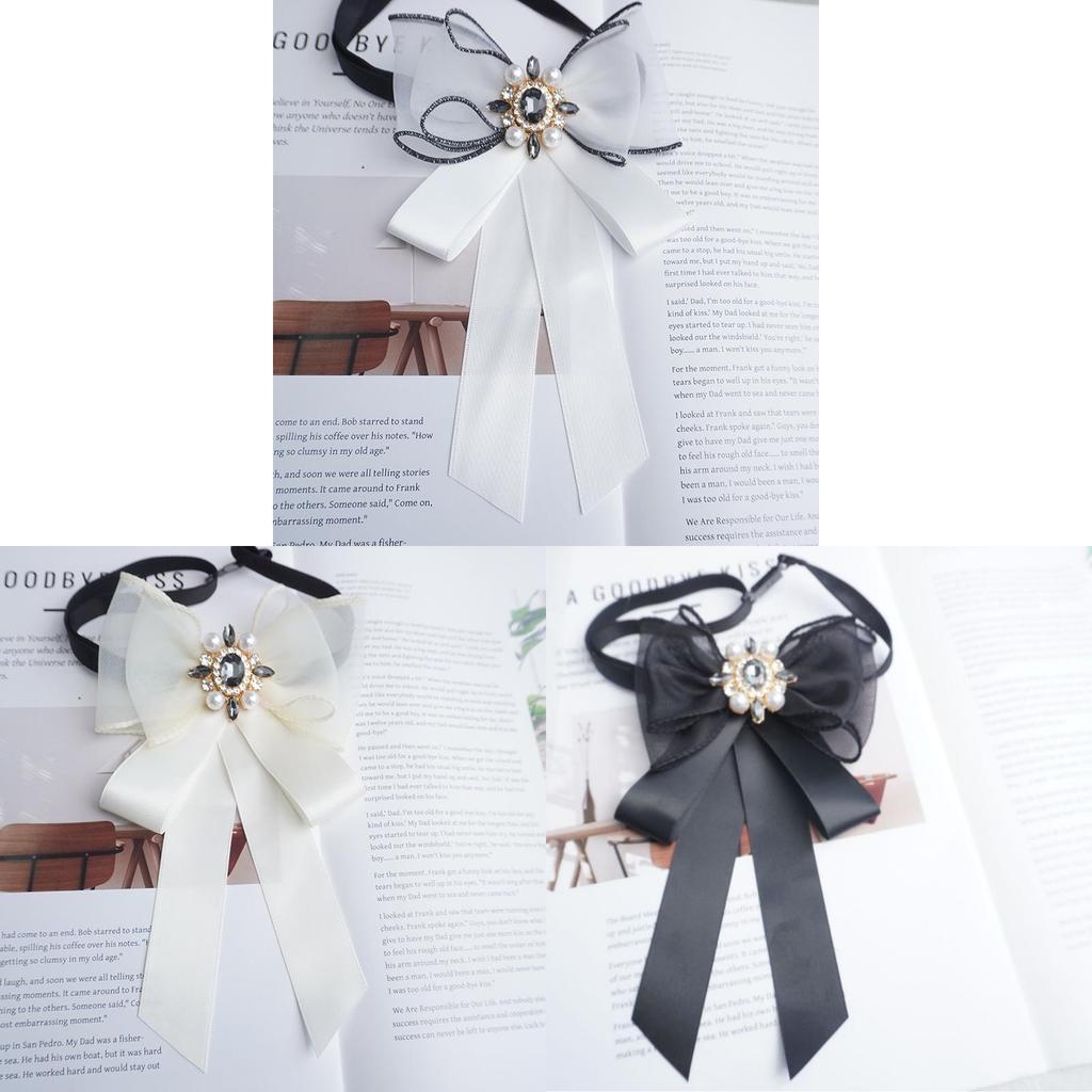Korean Style Womens Bow Tie With Rhinestone And Pearl Decor For Graduation School Uniform Accessories