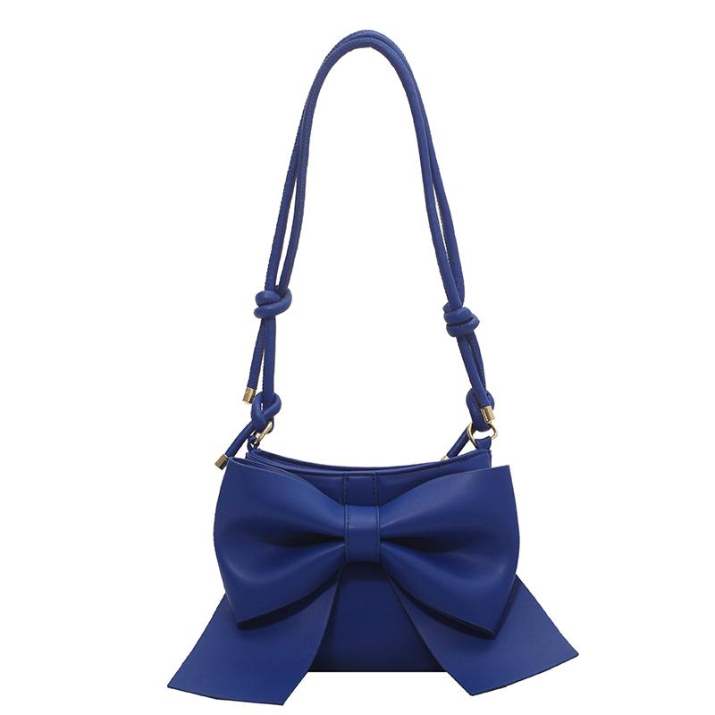Autumn New Luxury Big Bow Blue Underarm Bag For Women  Fashion Bow Decor One Shoulder Bag PU Solid Versatile Crossbody Bags