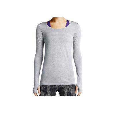 Einfarbiges Rundhals Langarm Lauf-Trainings-T-Shirt Damen Tops Grau 644684-012