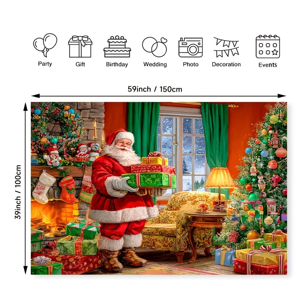 2D flat printing party banner Christmas Santa with gift-counting pattern background cloth 1 piece onlyZL