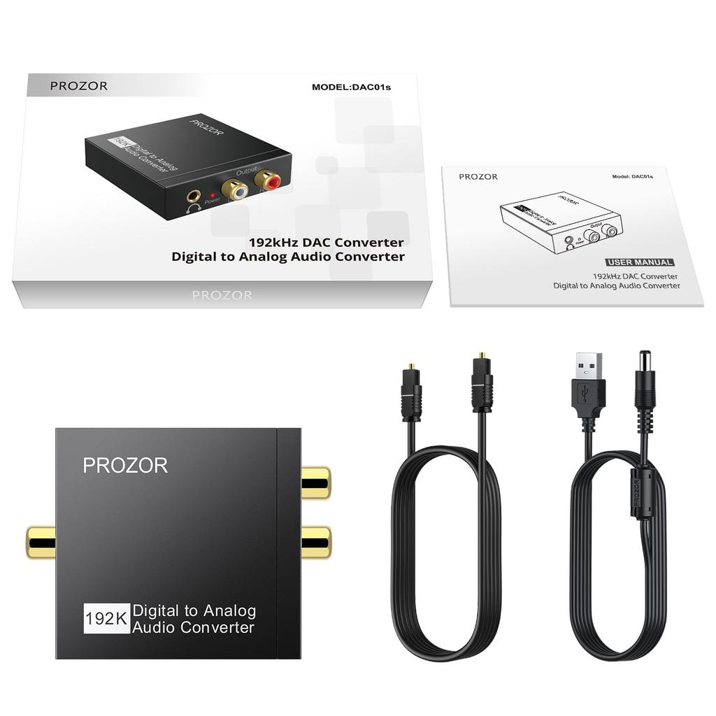PROZOR 192kHz Optický Digitální na Analogový Převodník DAC s 3,5mm Mini Jackem, Kompatibilní s PS4, XBox, HD DVD a Dalšími