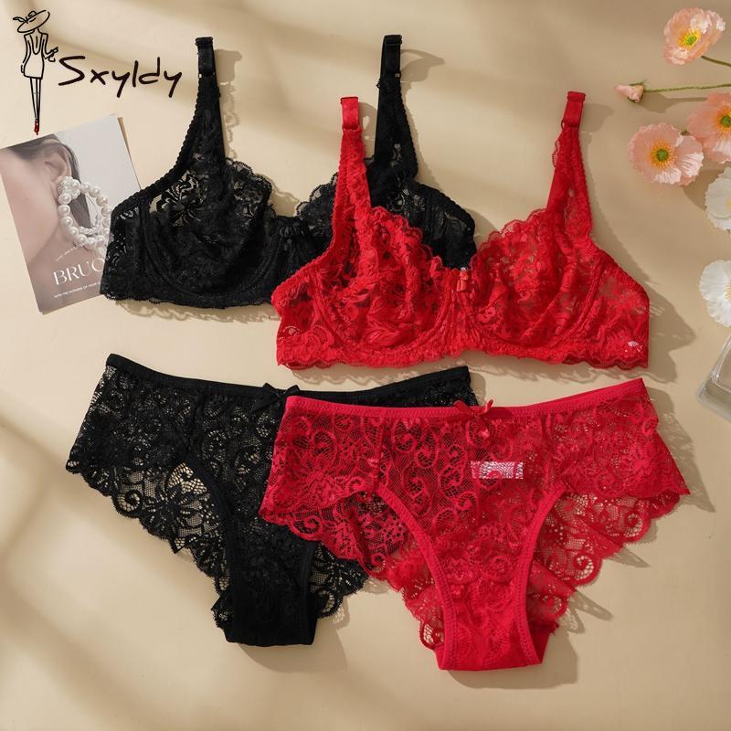 Sexy Underwire Bra Sets Full Lace Non-pad Soft Women Transparent Ultra-thin Push-up Bra Sets