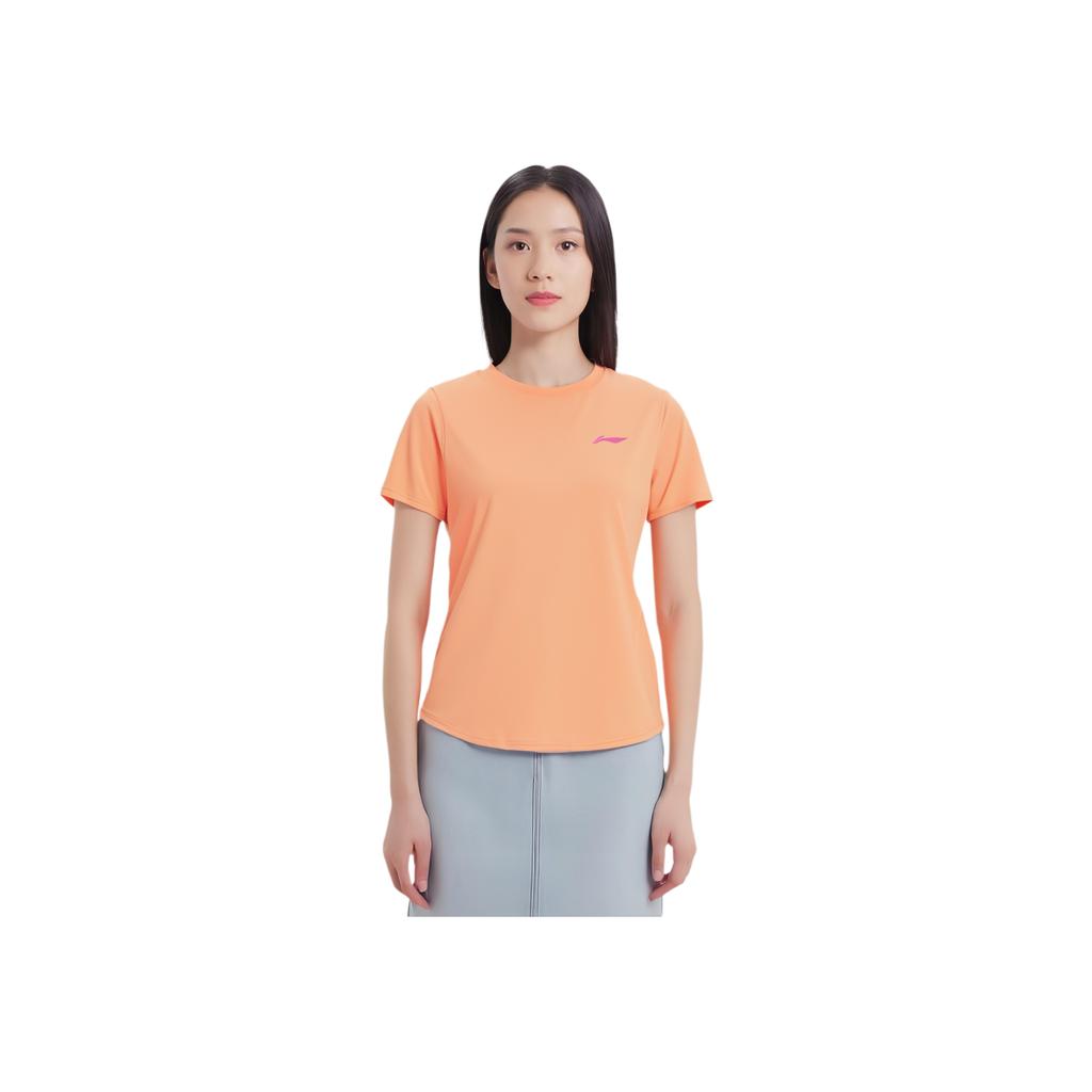 Li-Ning Comfortable Casual Solid Color Breathable Round Neck Pullover Short Sleeve T-Shirt Women Tops Candy-Orange ATSU006-4