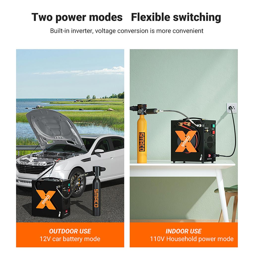 Pompa elektryczna ze zbiornikiem do nurkowania AutoStop Sprężarka powietrza Bezolejowa przez samochód 12 V DC lub dom 110 V AC