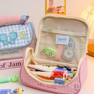 High Quality Macaroon Pen Bag Handheld Contrast Color Pencil Case Large Capacity Portable Stationery Organizer Gift