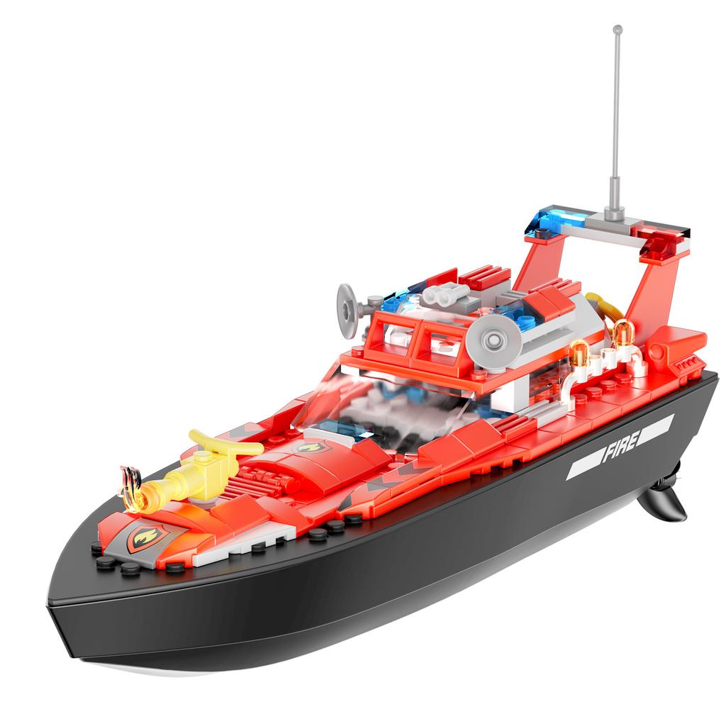 Blocks Compatible With Lego Remote Control Offshore Rescue Fire Boat Water Sliding Off Water Sensing