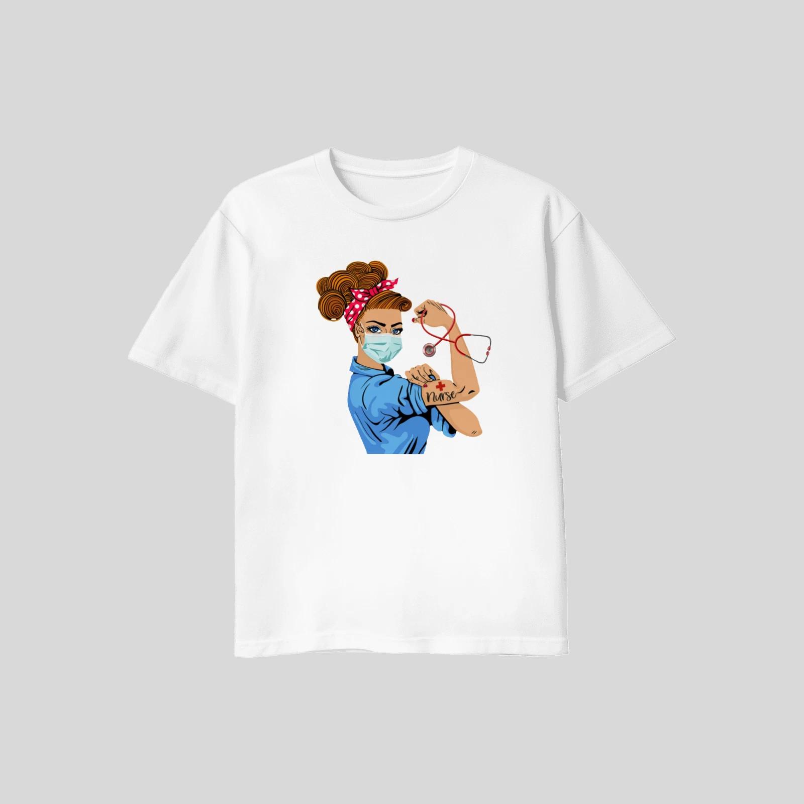 Unisex Adult Casual Graphic Rosie The Riveter Nurse T Shirt XL L M ... S
