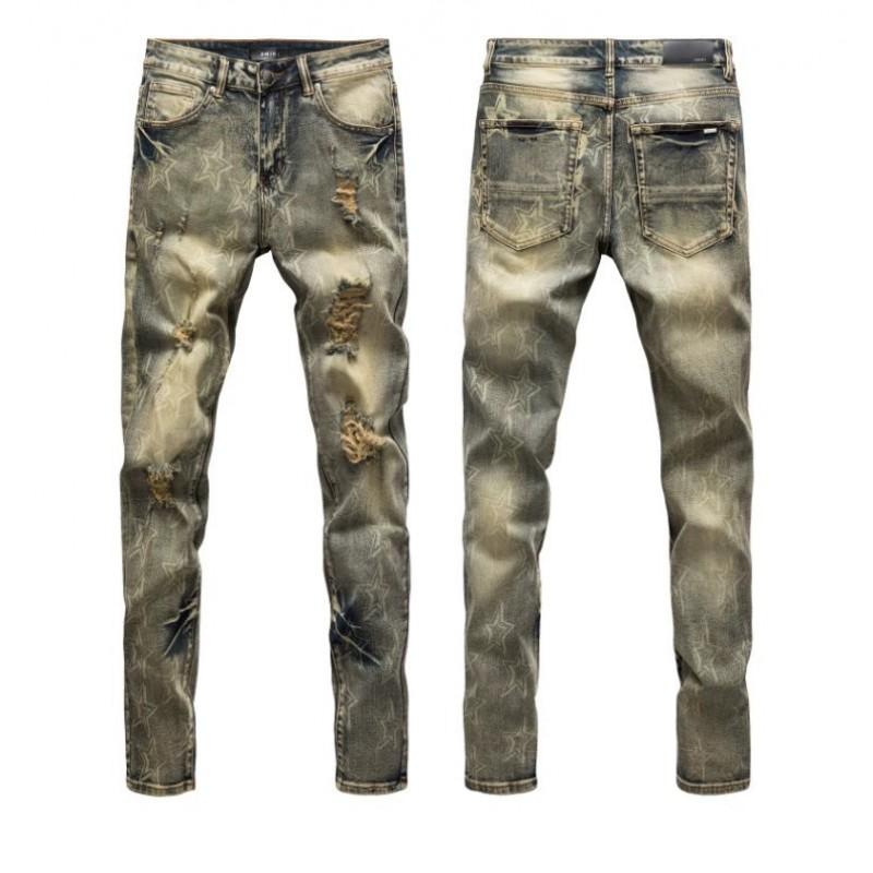 Jeans Skinny Stretch in Denim Strappato High Street da Uomo con Toppa Ricamata Stile Vintage