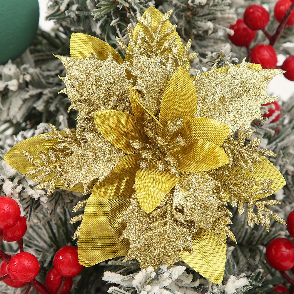 Mehrfarbige Glitzer-Weihnachtsstern-Kunstblumen für Baumdekoration und Festtags-Kränze