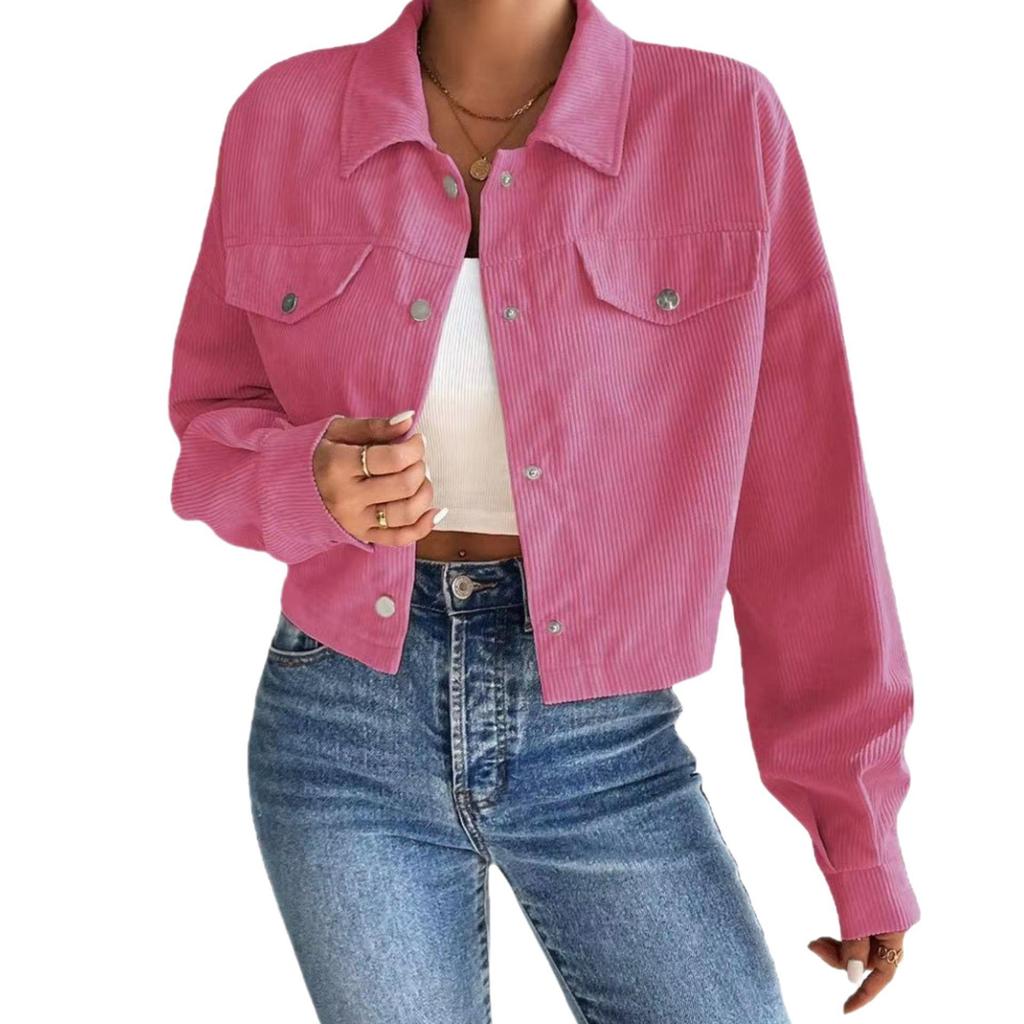 2025 Women's Autumn/Winter Slimming Corduroy Zip-up Short Polo Collar Jacket