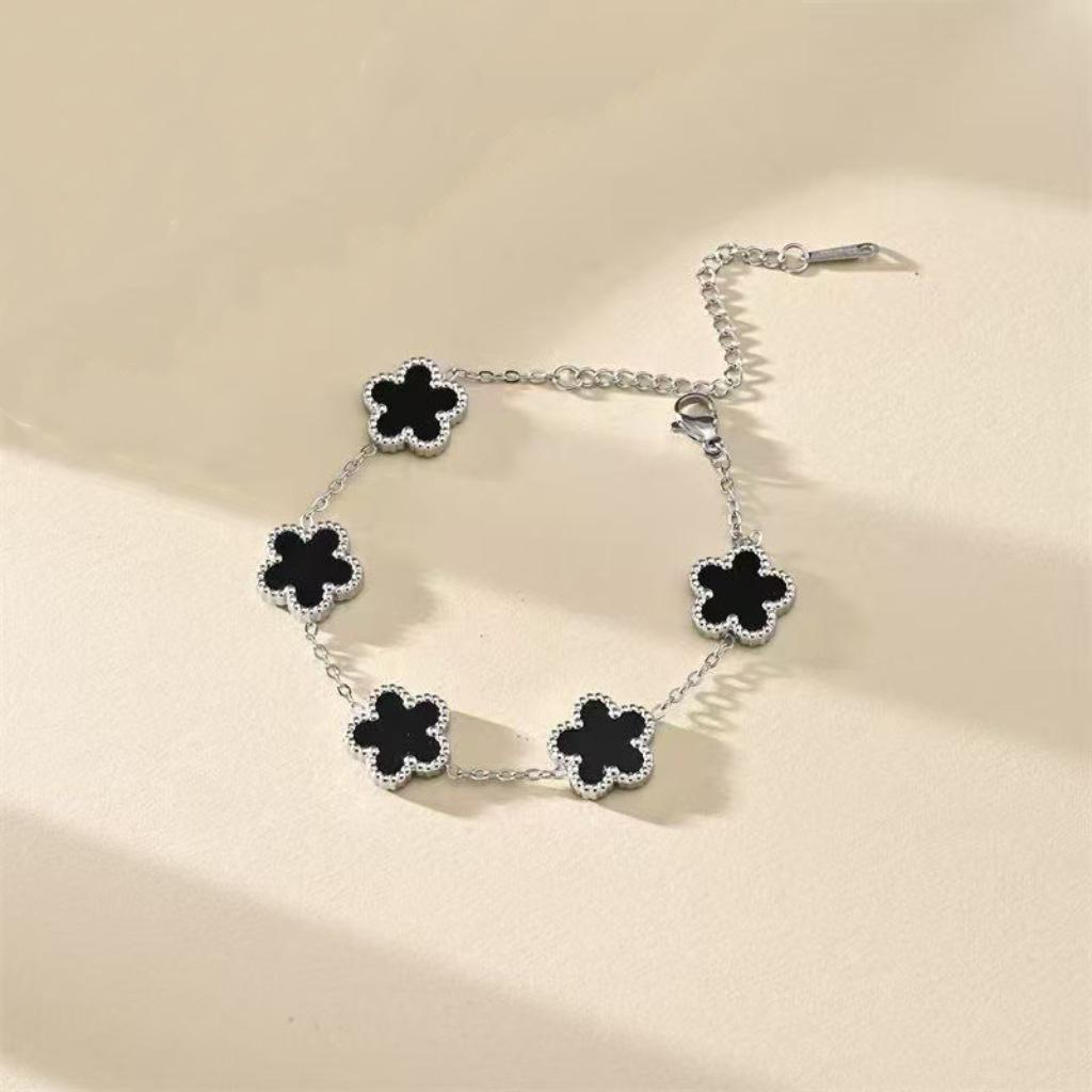 

Женский браслет из титановой стали с двухсторонним цветком с пятью лепестками - Не выцветающая бижутерия чёрный