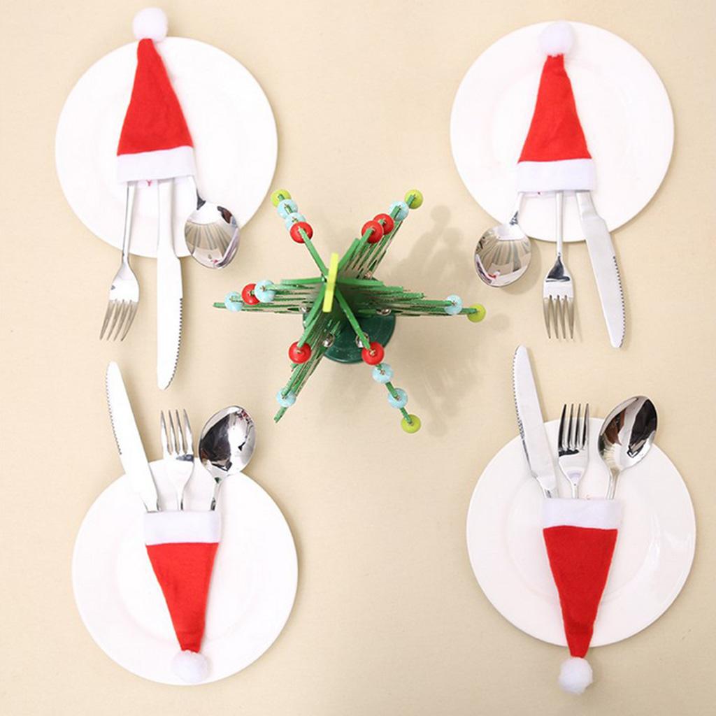 10Pack Christmas Tableware Decorations Wine Bottle Caps Knife and Fork Cloth Bag