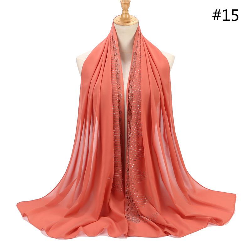 Women Rhinestone Chiffon Solid Color Muslim Head Scarf Shawls And Wraps Pashmina Bandana Female Foulard Hijab Stores