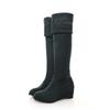 Korean Version of Fashion Slope Heel Matte Boots Two Wear Leg Repair Elastic Long Rhinestone Lady Knee Boots