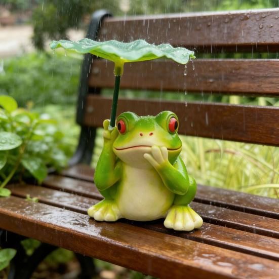 2 Pcs Umbrella Frog Garden Statue Cute Frog Turtle Holding Umbrella Figurine Resin Sculpture for Fish Tank Planter Pot Patio Pond Decor