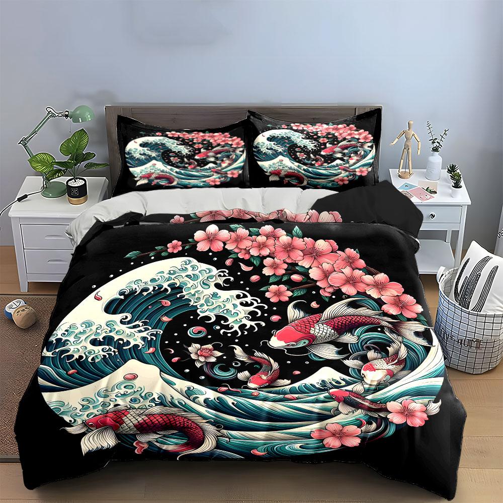 Zen Koi Trio Artwork Design Exquisite Three-Piece Bedding Set Gift For Kids And Adults