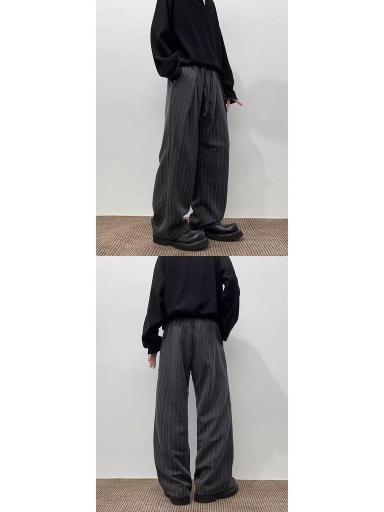 Men's Retro Slim Fit Striped Dress Pants - Casual, Loose, High Street Style for Spring and Autumn