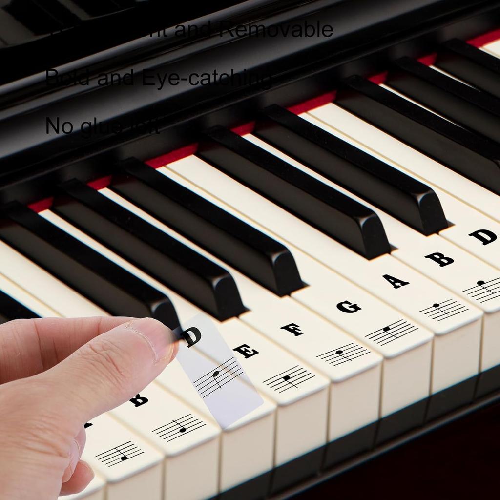 Piano Keyboard Stickers, Transparent Removable Piano Key Labels Stickers Notes Guide for 88/76/61/54/49 Keys Beginners and Kids Learning Piano