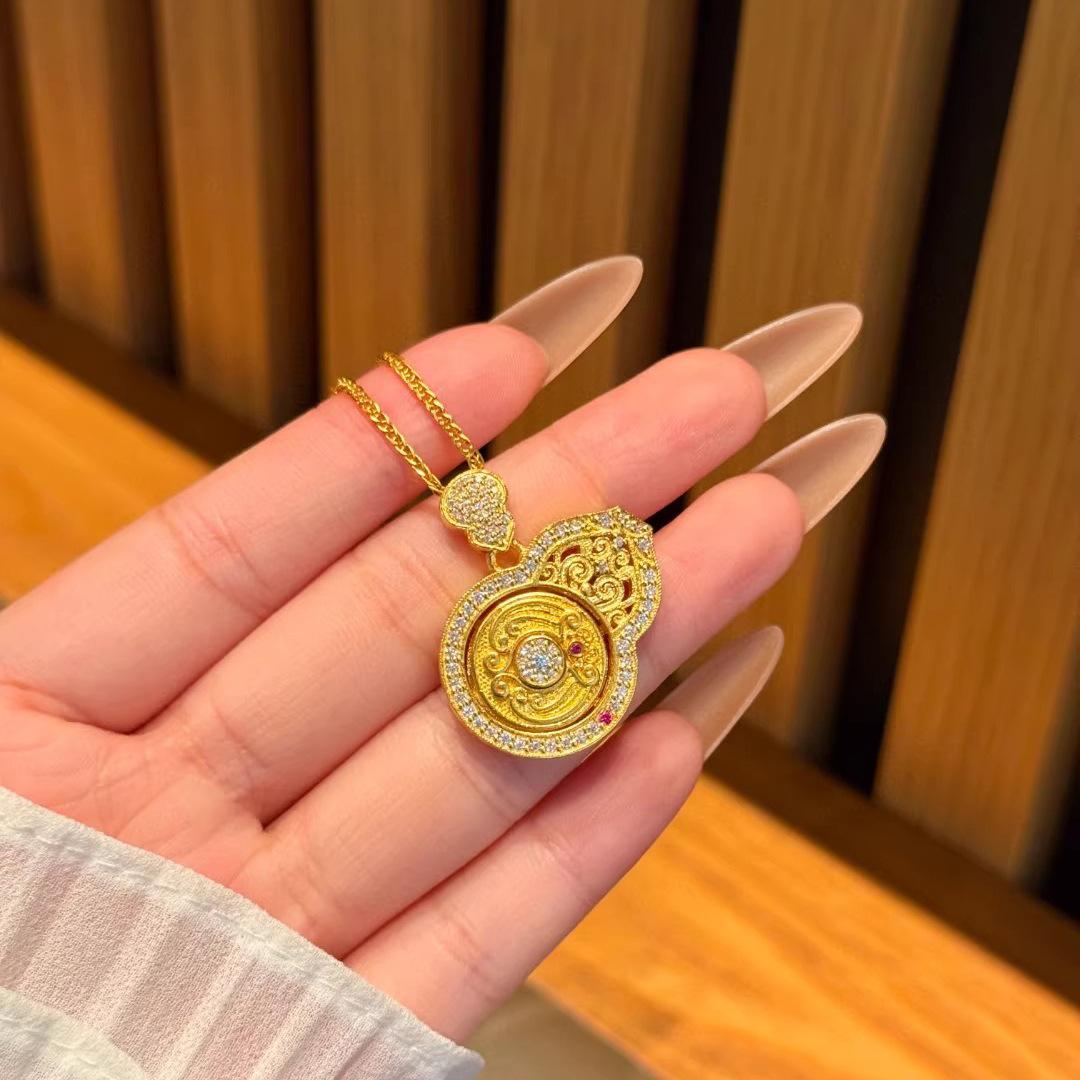 Eastern Blessing Necklace Rotating Eight Directions Wealth Pendant with Diamond Accents