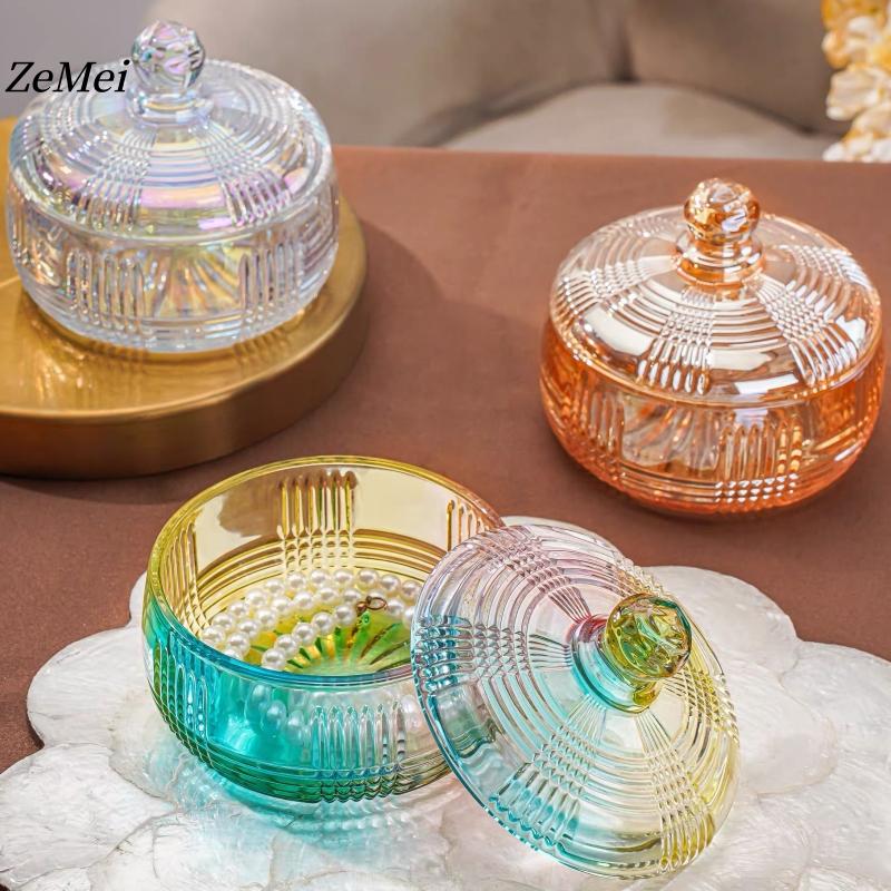 European-Style Crystal Glass Candy Jar,Jewelry Organizer Glass Jar With Lid Aromatherapy Candlestick Container Home Decoration