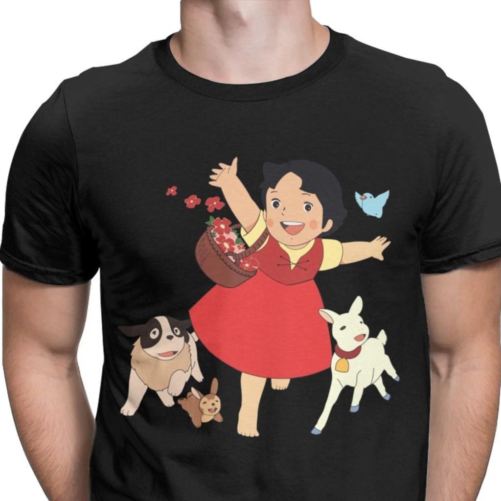 Heidi Das Mädchen Aus Den Alpen T-Shirt Herren Casual Tops T-Shirt Ziege Anime T-Shirt Camisas Geburtstags-T-Shirt für Männer