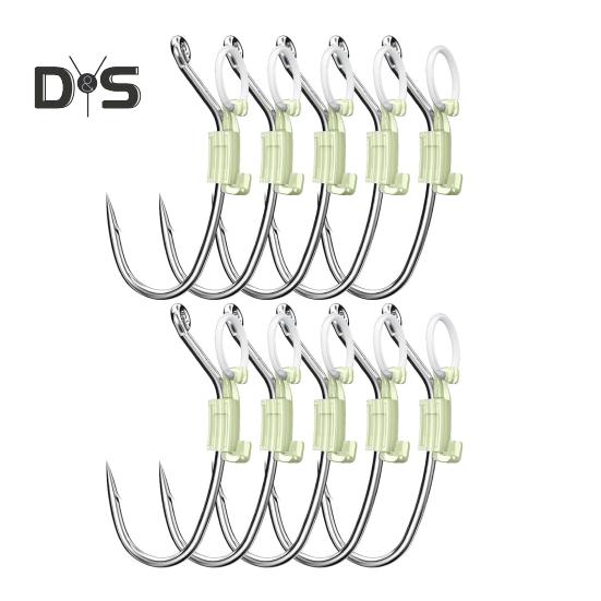 6/12/24Pcs Luminous Live Shrimp Fixing Hook Heavy Duty Metal Barbed Fishhook Freshwater Saltwater Catfish Bass Fishing Hook Fishing Accessories