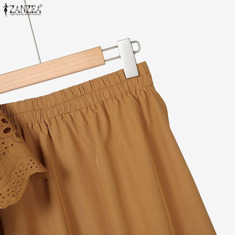 ZANZEA Damen Kurzarm Häkelbluse und Röcke Sommer Zweiteiler Anzugsets