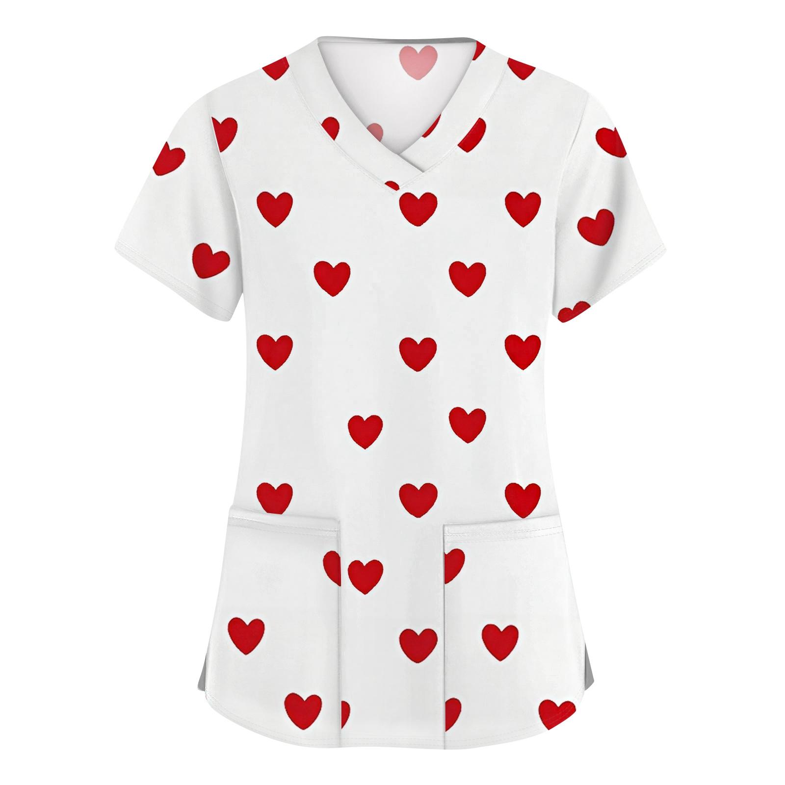 

Жіночий модний робочий одяг з V-подібним вирізом і короткими рукавами з принтованими кишенями XXL білий