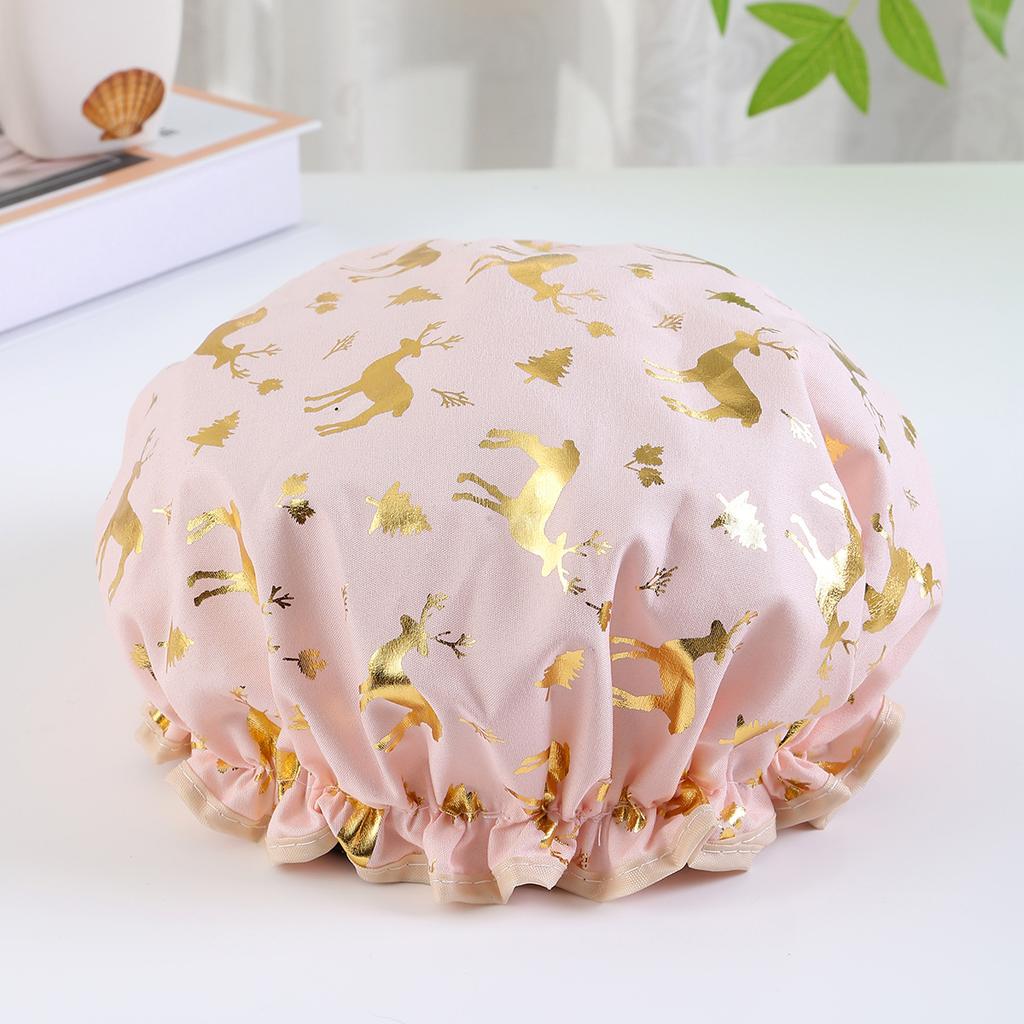 Doppellagige Duschhaube  Wasserdichte Haarhaube  Goldgeprägte Bedruckte Polyester-Baumwoll-PEVA-Duschhaube  Damen Bade- und Badestil