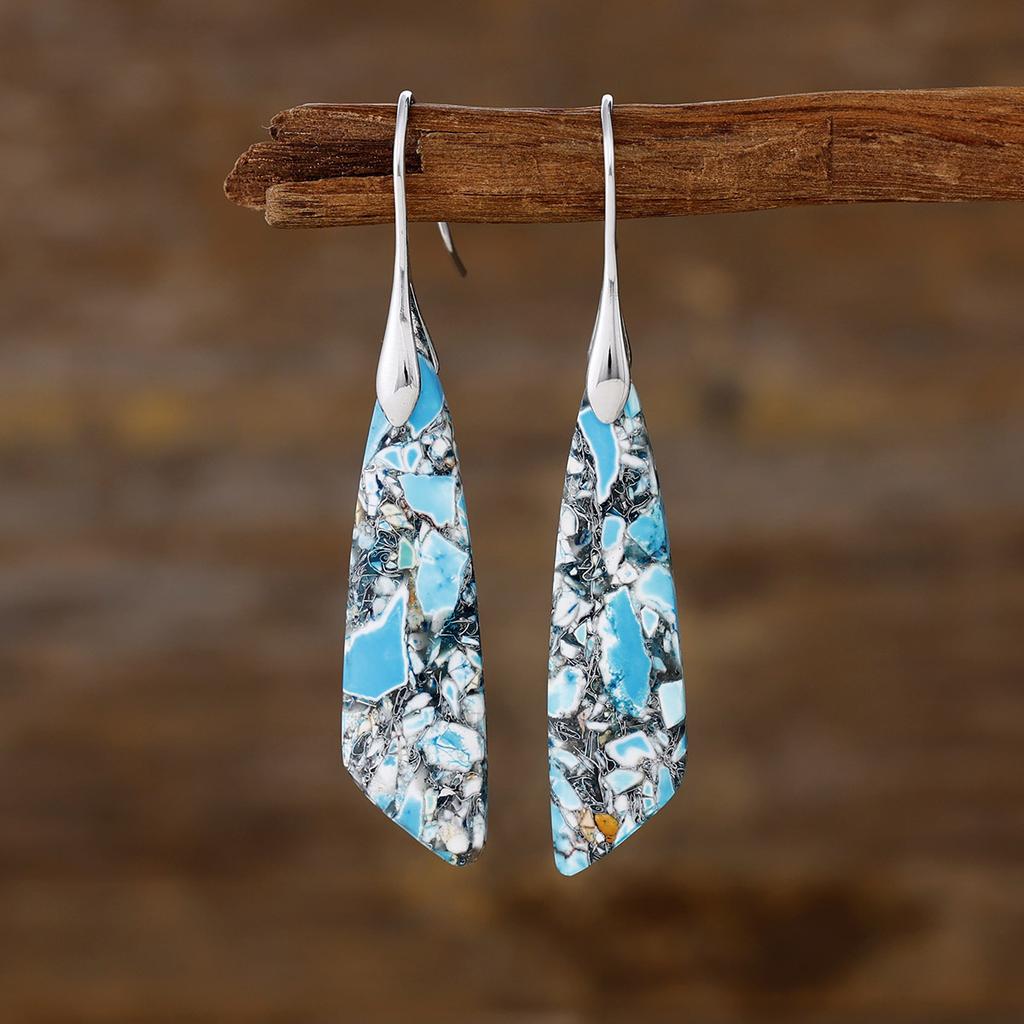 Luxury New Bohemian Emperor Stone Geometric Pendant Earrings Earrings European and American Popular Natural Stone Jewelry