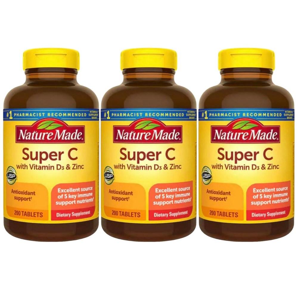 US Shipping Nature Made Super C Complex 200 Tablets (Vitamin C 900mg), Contains Vitamin D and Zinc, Immune Support, 1 Set of 600 Tablets