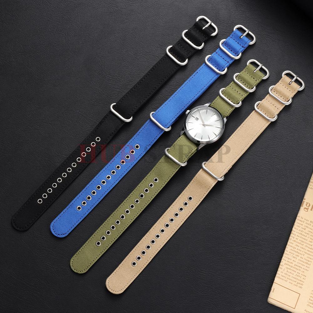Canvas Nylon Watchband Business Men Women 18/20/22mm Black Khaki Green Outdoor Sports Watch Strap Metal Buckle Watch Accessories
