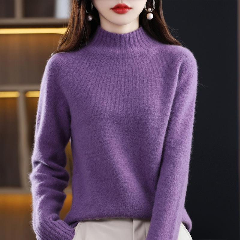 Seven-needle Flat Half Turtleneck Cardigan for Women In Autumn and Winter Simple and Versatile Cashmere Knitted Base Sweater Thick