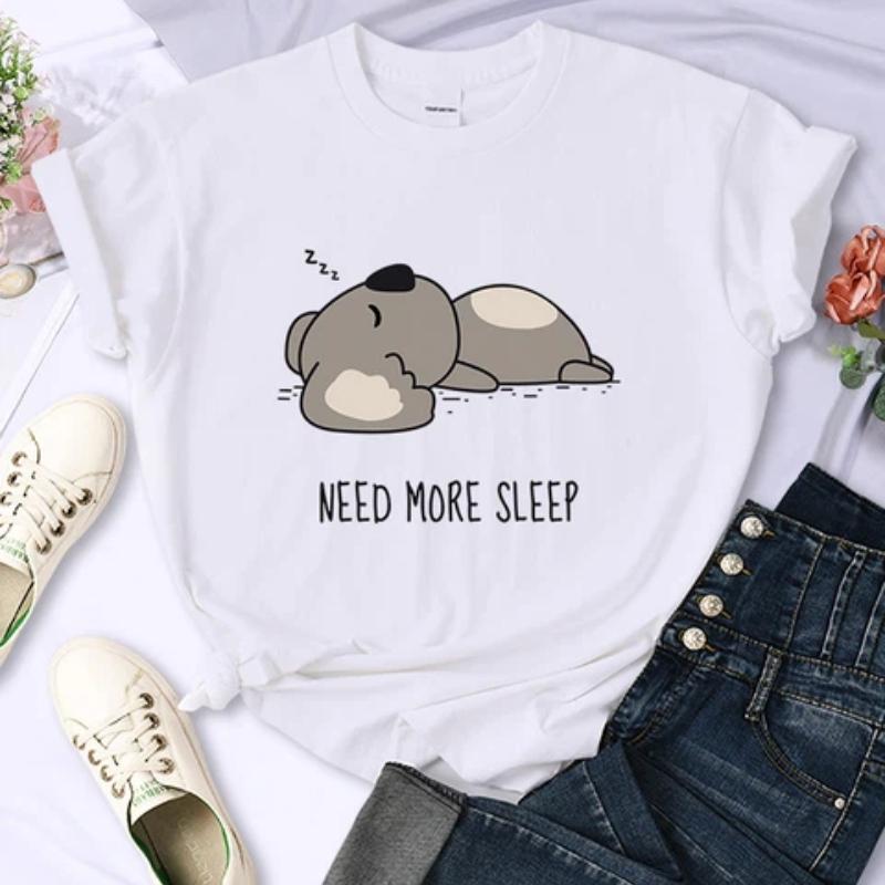 Need More Sleep Cartoons Bear Women T-Shirt Street All-math Tops Fashion Hip Hop Casual Clothing Personality Female Short Sleeve