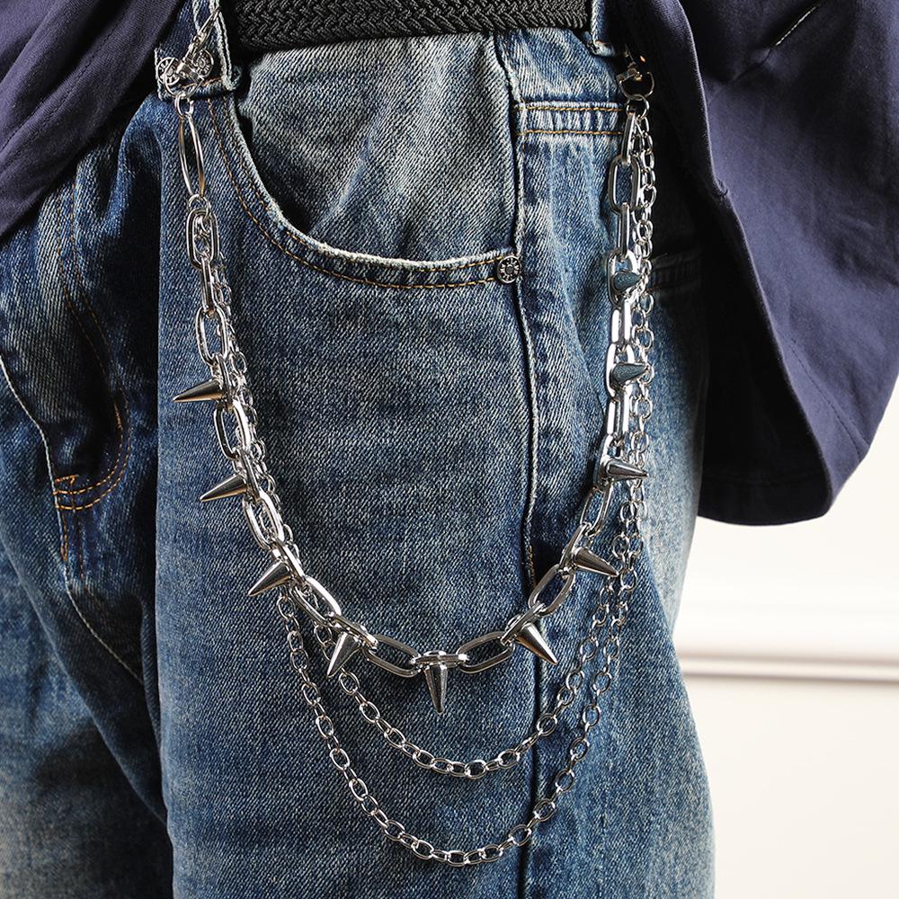 Gothic Punk Rivet Metal Waist Chain Pendant for Hip Hop Pants серебряный