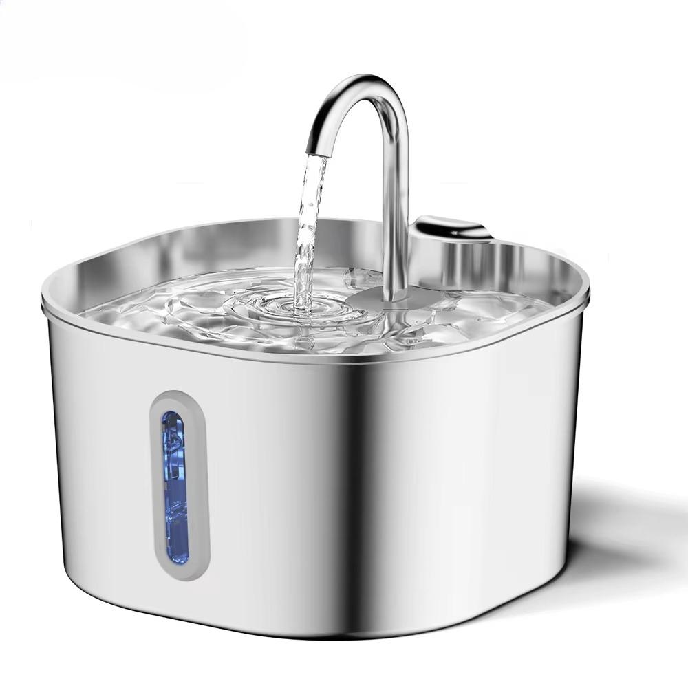 2.2L Automatic Stainless Steel Square Cat Water Fountain Pet Water Fountain with Window (without 5V 1A Socket)