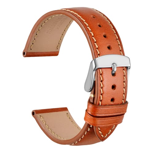 WOCCI Genuine Leather Watch Strap, 22mm, Italian Calf Leather Watch Band (Golden Brown with Silver Buckle)