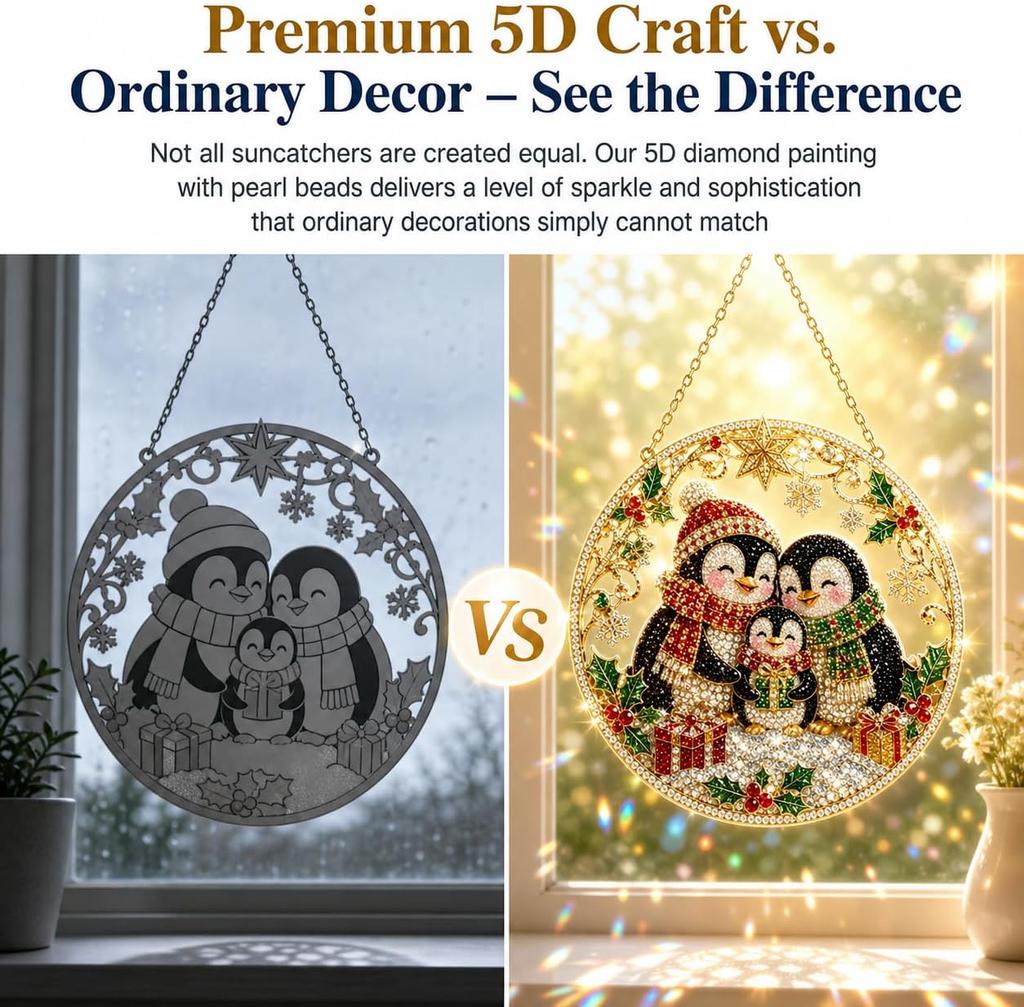 Christmas Pearl Diamond Painting Suncatcher Kit DIY 5D Beaded Art 20CM B