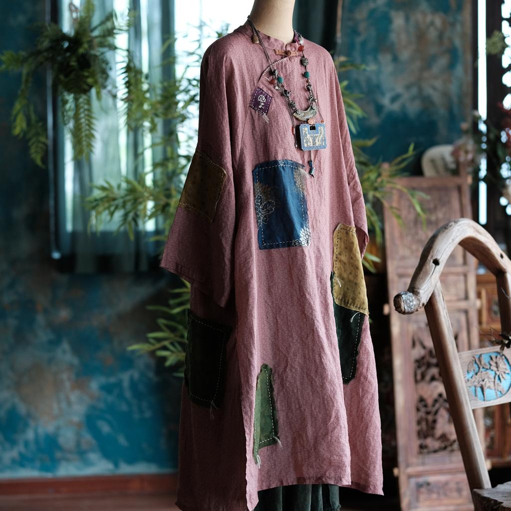 Johnature Women Vintage Polka Dot Dresses Spring Chinese Style Stand Long Sleeve Dress