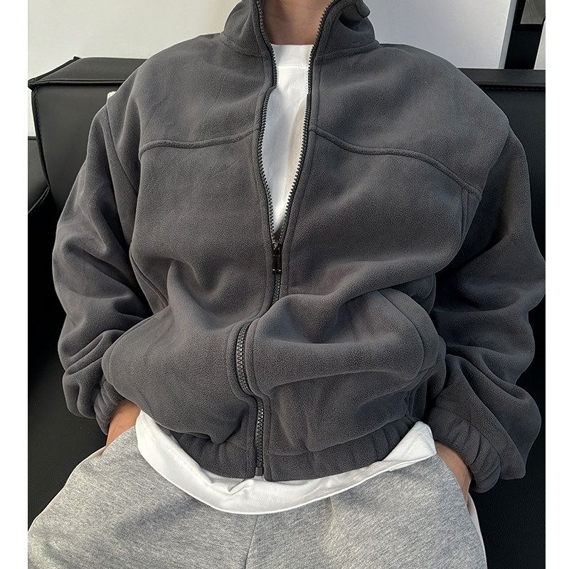 Zipper Sweatshirt Men's Cardigan 2024 New Winter Stand-Up Collar Sports Fleece Jacket Men's Fleece-Lined Thickened Men's Jacket