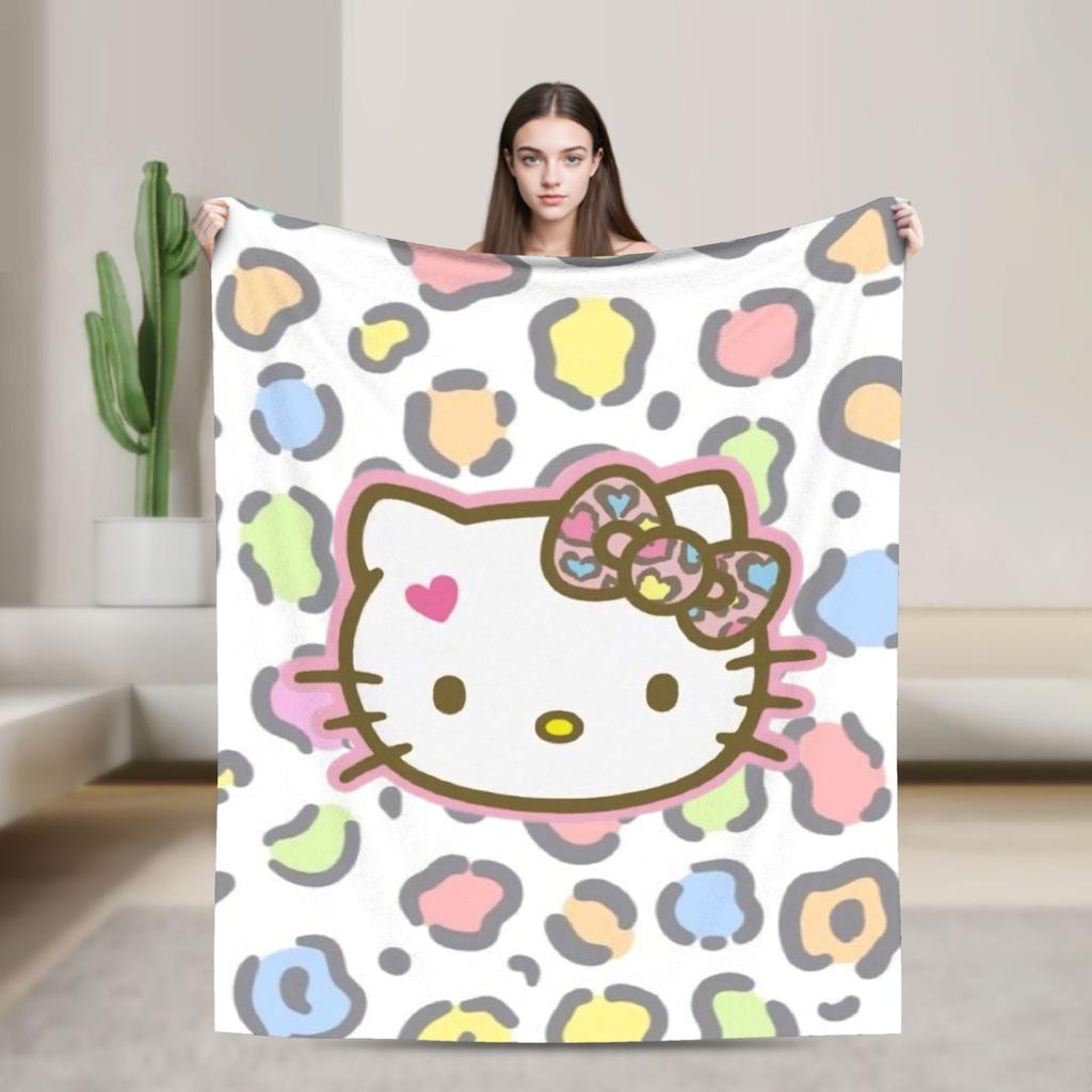 Hello Kitty Pink Plaid Blanket Fleece All Season Multifunction Super Soft Throw Blanket for Home Travel Bedspread