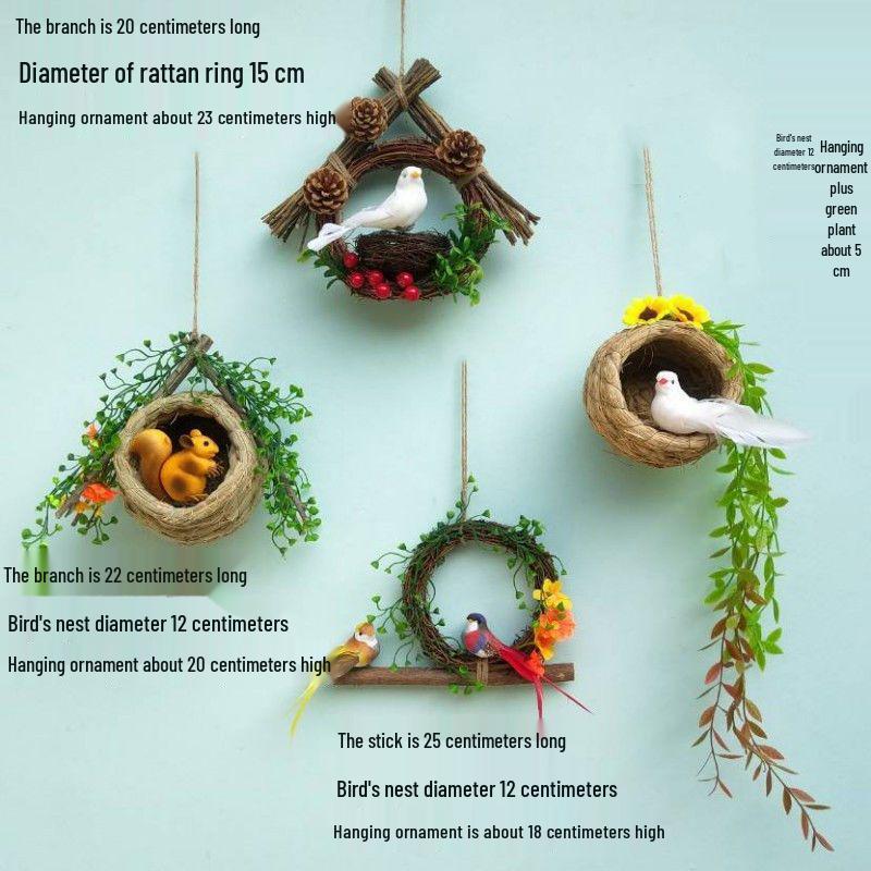 Forest Style Kindergarten Hanging Mobile: Creative Micro-landscape Arrangement with Bird's Nest and Decorative Pendants.