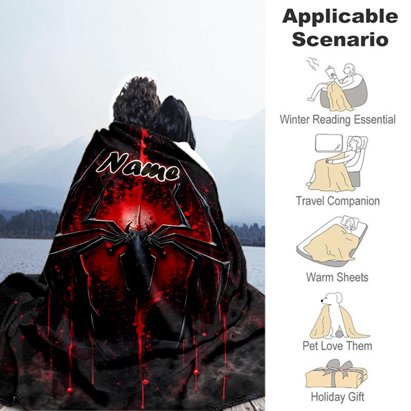 1PC Custom Name "Black Spider Web Artwork" Outdooor Flannel Blankets Throw Blanket All-Season Throw Gift Bedspread for Couch, Bed, Camping Holiday Bir