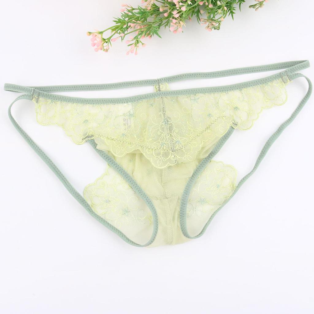 NT03 Men's Low-Rise Lace Thong with Floral Embroidery - Breathable & Sexy Underwear