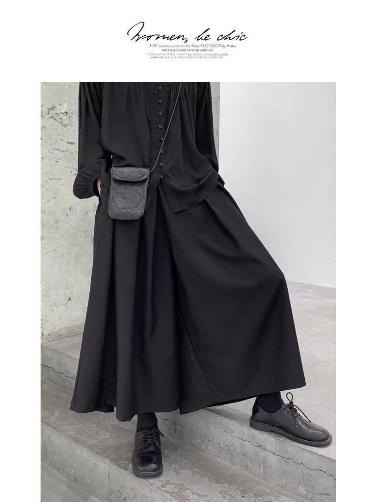 Yamamoto Damen High-Waist Culotte mit weitem Bein - Schlankmachend, lockere Passform.