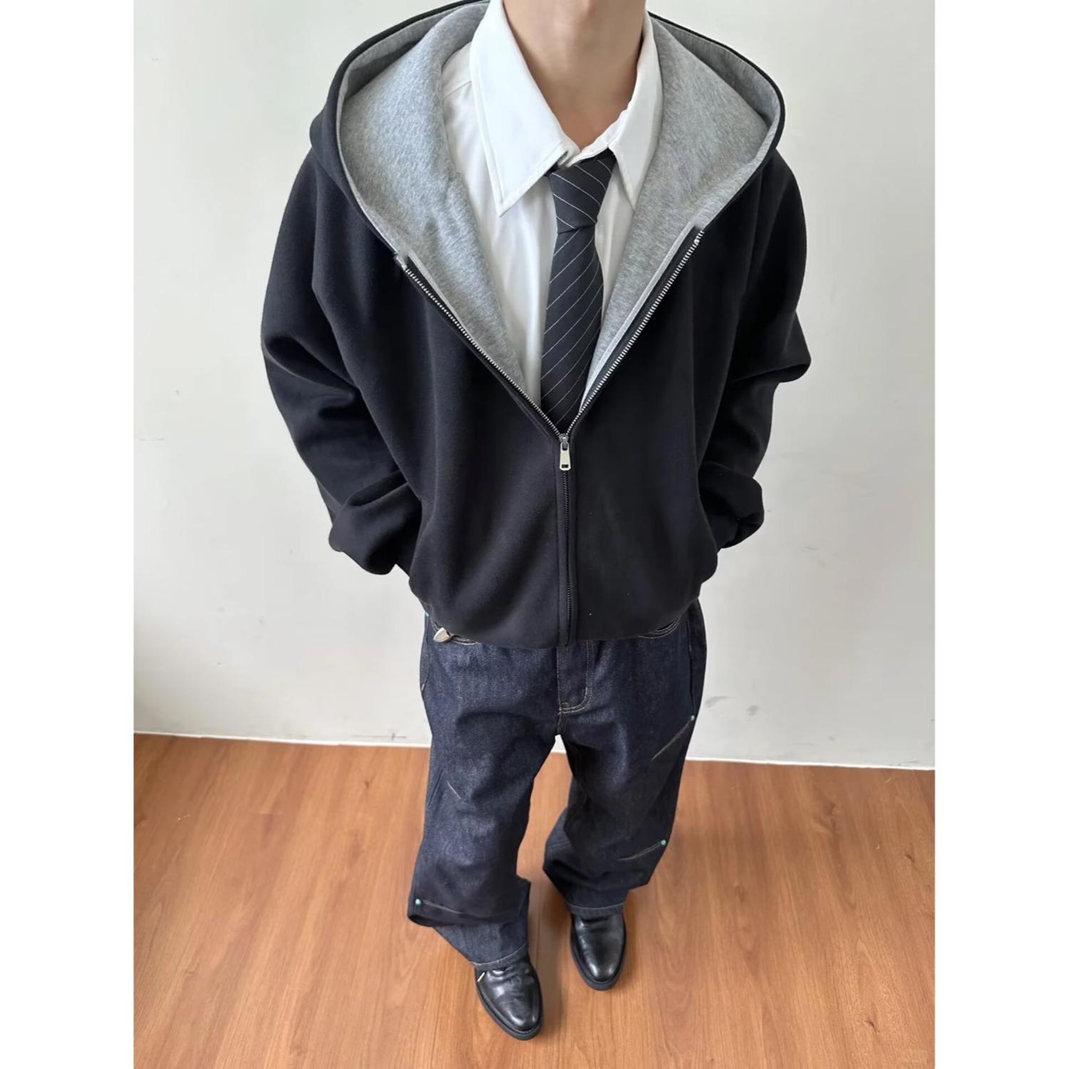 Unisex Korean Style Hoodie: Trendy Autumn/Winter Short Hooded Sweatshirt Cardigan with Zipper. M